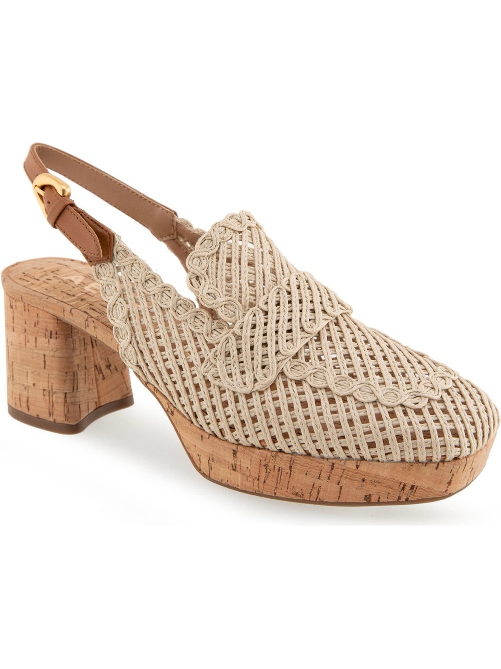AEROSOLES Santina Natural Woven Raffia Cork Platform Slingback Heels Size 10M